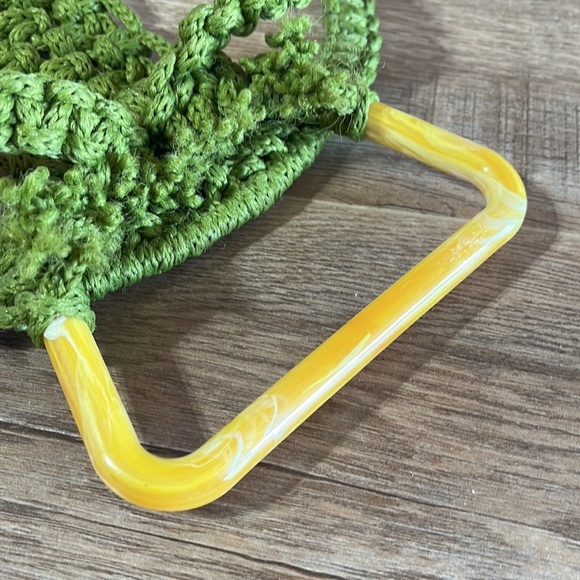 Vintage Macrame Green Frog Towel Holder Ring Wall Hanging 19.5” Ceramic Eyes - Picture 3 of 5